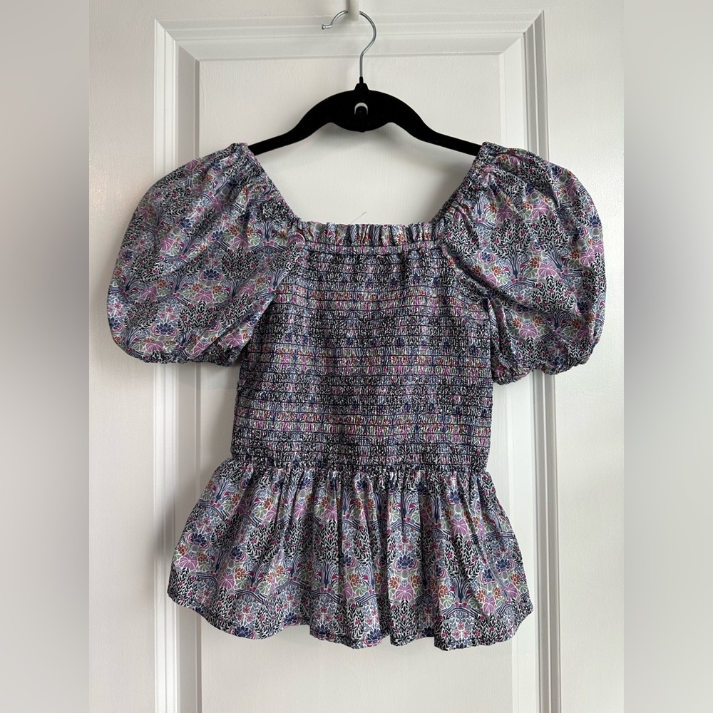 J. Crew Smocked Square Neck Top in Liberty Floral Club Nouveau (Size XXS)